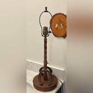 Lamp Horseshoe Leather wrapped Wood Base Vintage Light parts Equestrian Western